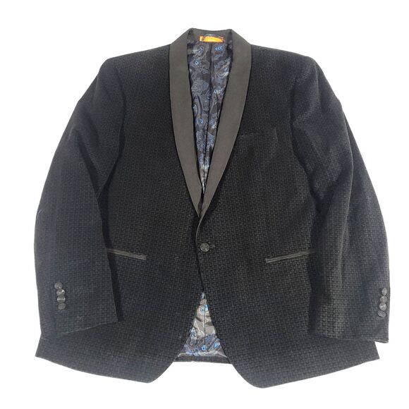 Tallia Velvet Satin Tuxedo Sportscoat 44 R Black Gothic micro pattern blazer